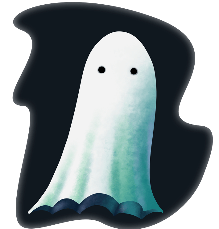 Cute but spooky ghost illustration, drawn by Hunter Norman